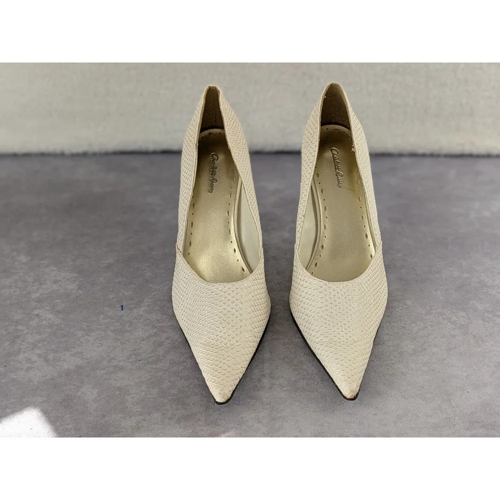 Charlotte Russe Cream Faux Snakeskin Pointed Toe Stiletto Pumps Womens Size 10